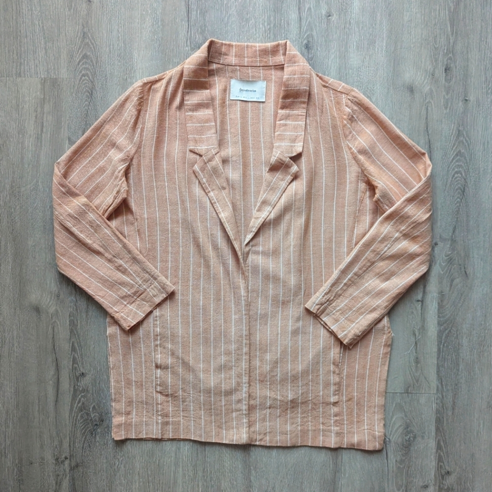 Pink and white striped linen blend Stradivarius blazer